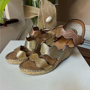 Marc Fisher Metallic Gold and Rose Gold Wedge Espadrilles
